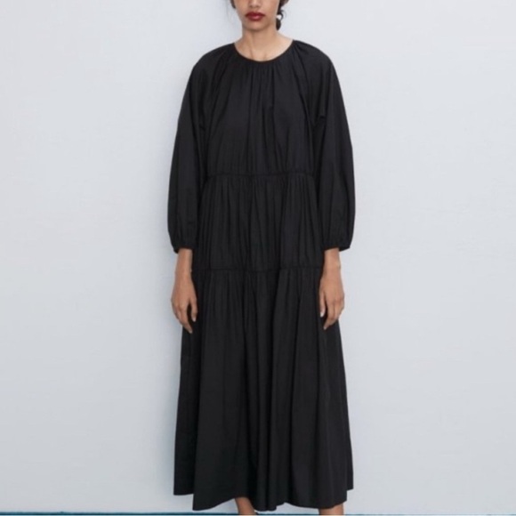 Zara Dresses & Skirts - Zara Black maxi flowy ruffle Long Sleeve Dress